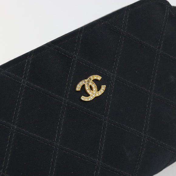 CHANEL Bicolore Pouch Satin Black Gold CC Auth 195103