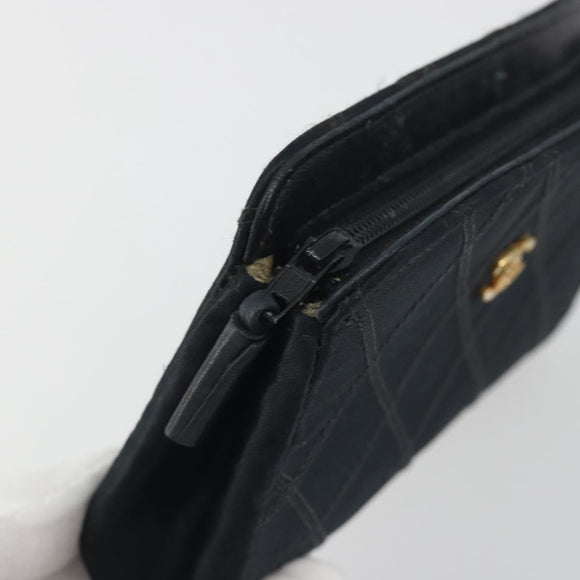 CHANEL Bicolore Pouch Satin Black Gold CC Auth 195103