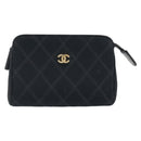 CHANEL Bicolore Pouch Satin Black Gold CC Auth 195103-13