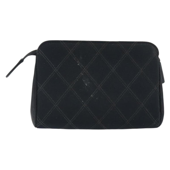 CHANEL Bicolore Pouch Satin Black Gold CC Auth 195103