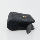 CHANEL Bicolore Pouch Satin Black Gold CC Auth 195103-3