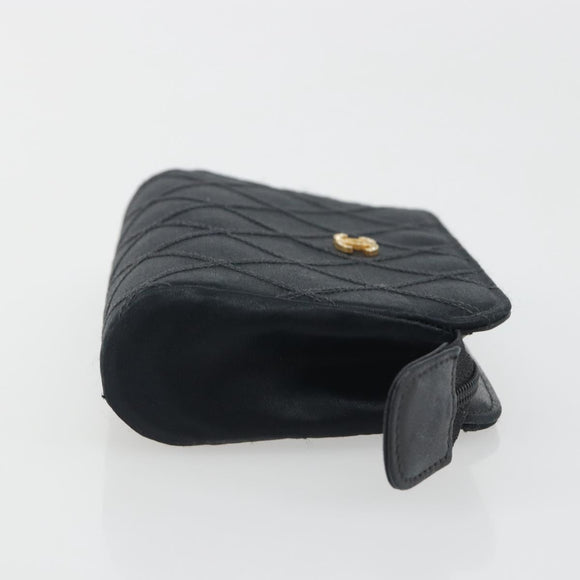CHANEL Bicolore Pouch Satin Black Gold CC Auth 195103