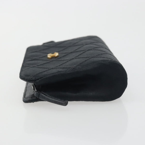 CHANEL Bicolore Pouch Satin Black Gold CC Auth 195103