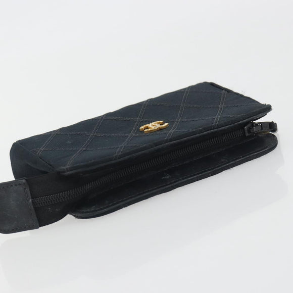 CHANEL Bicolore Pouch Satin Black Gold CC Auth 195103