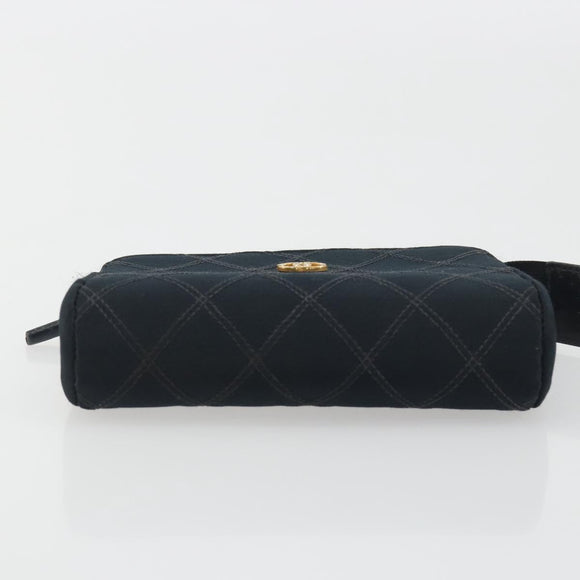 CHANEL Bicolore Pouch Satin Black Gold CC Auth 195103