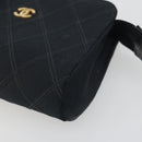 CHANEL Bicolore Pouch Satin Black Gold CC Auth 195103-7