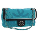 CHANEL Chain Shoulder Bag Canvas Turquoise Blue Silver CC Auth 195104M-1