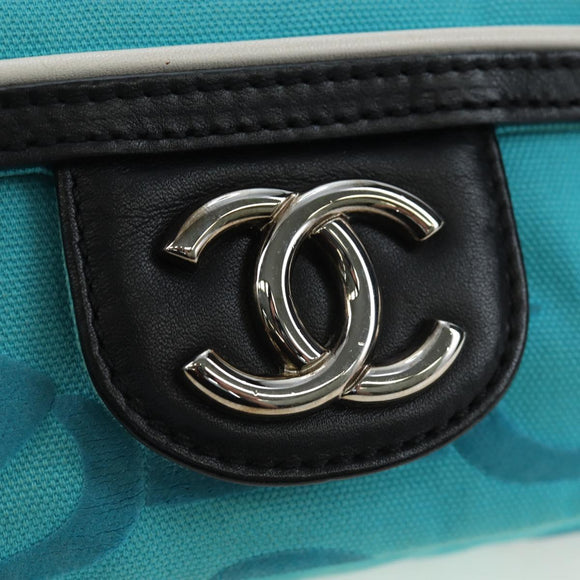 CHANEL Chain Shoulder Bag Canvas Turquoise Blue Silver CC Auth 195104M