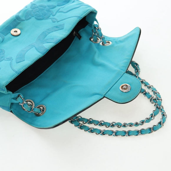 CHANEL Chain Shoulder Bag Canvas Turquoise Blue Silver CC Auth 195104M