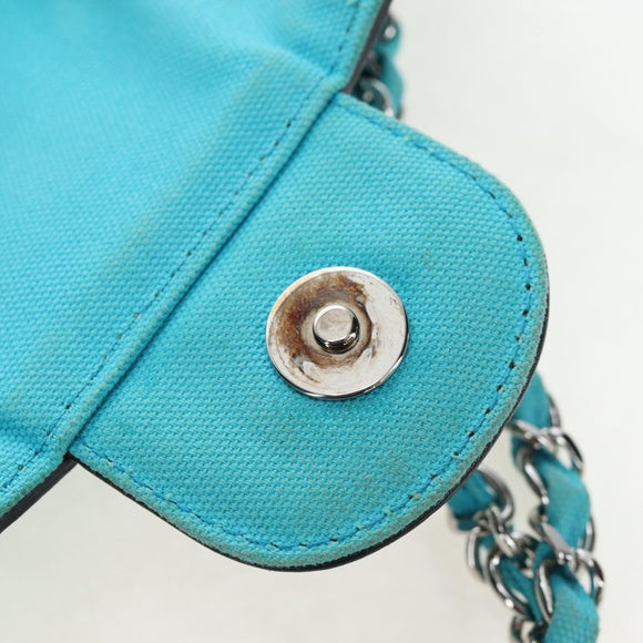CHANEL Chain Shoulder Bag Canvas Turquoise Blue Silver CC Auth 195104M