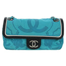 CHANEL Chain Shoulder Bag Canvas Turquoise Blue Silver CC Auth 195104M-13