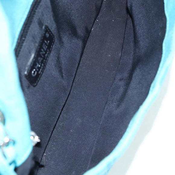 CHANEL Chain Shoulder Bag Canvas Turquoise Blue Silver CC Auth 195104M