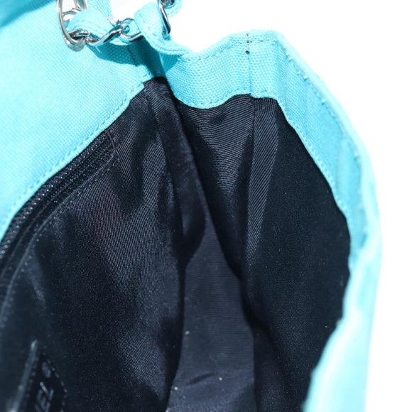 CHANEL Chain Shoulder Bag Canvas Turquoise Blue Silver CC Auth 195104M