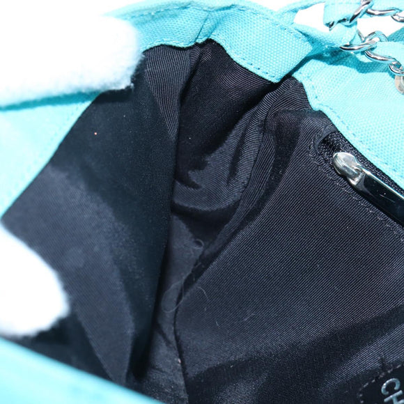 CHANEL Chain Shoulder Bag Canvas Turquoise Blue Silver CC Auth 195104M