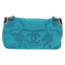 CHANEL Chain Shoulder Bag Canvas Turquoise Blue Silver CC Auth 195104M-3