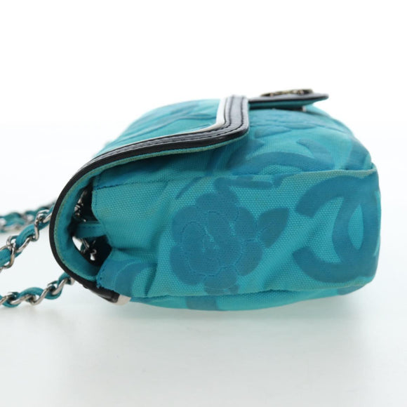 CHANEL Chain Shoulder Bag Canvas Turquoise Blue Silver CC Auth 195104M