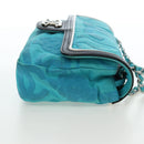 CHANEL Chain Shoulder Bag Canvas Turquoise Blue Silver CC Auth 195104M-5