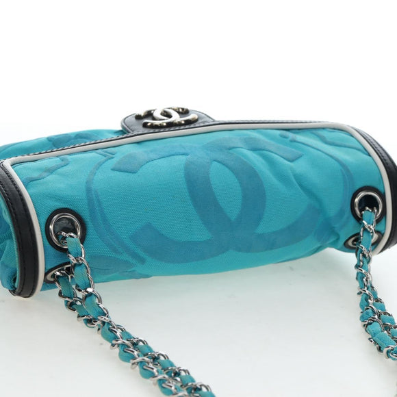 CHANEL Chain Shoulder Bag Canvas Turquoise Blue Silver CC Auth 195104M