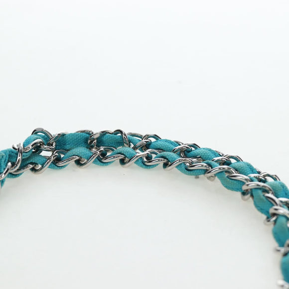 CHANEL Chain Shoulder Bag Canvas Turquoise Blue Silver CC Auth 195104M