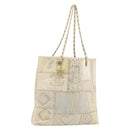 CHANEL Patchwork Chain Tote Bag Tweed Ivory Gold CC Auth 195106SM-1