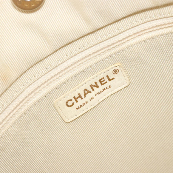 CHANEL Patchwork Chain Tote Bag Tweed Ivory Gold CC Auth 195106SM