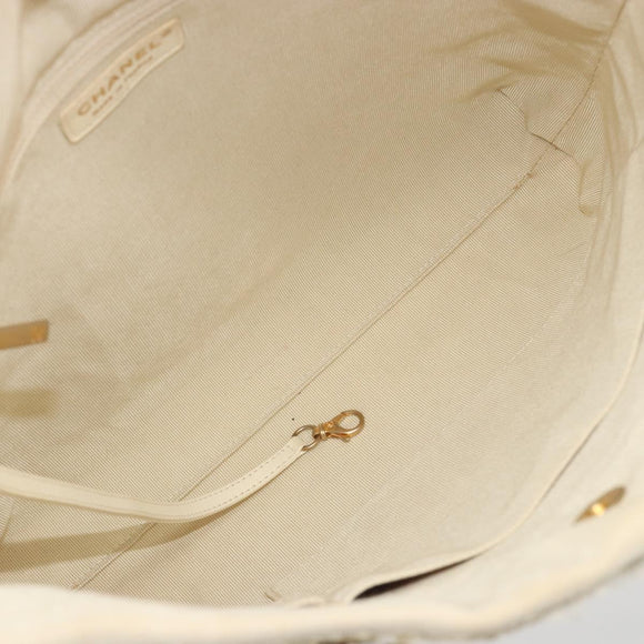 CHANEL Patchwork Chain Tote Bag Tweed Ivory Gold CC Auth 195106SM