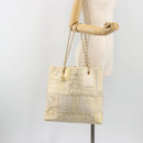 CHANEL Patchwork Chain Tote Bag Tweed Ivory Gold CC Auth 195106SM-24