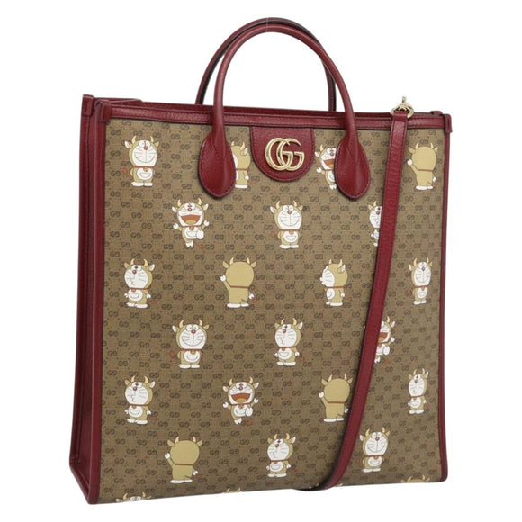GUCCI Doraemon Micro GG Hand Bag PVC 2way Beige Gold 654345 Auth 195107SAM