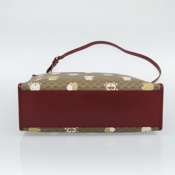 GUCCI Doraemon Micro GG Hand Bag PVC 2way Beige Gold 654345 Auth 195107SAM
