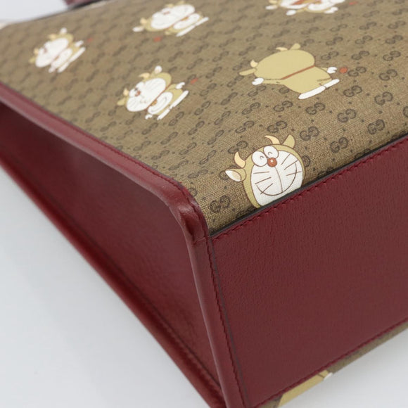 GUCCI Doraemon Micro GG Hand Bag PVC 2way Beige Gold 654345 Auth 195107SAM