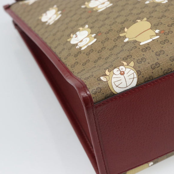 GUCCI Doraemon Micro GG Hand Bag PVC 2way Beige Gold 654345 Auth 195107SAM