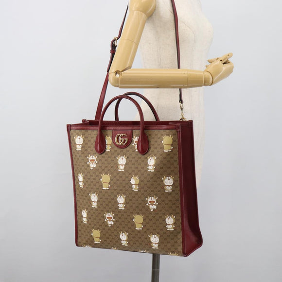 GUCCI Doraemon Micro GG Hand Bag PVC 2way Beige Gold 654345 Auth 195107SAM