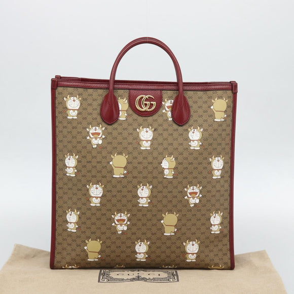 GUCCI Doraemon Micro GG Hand Bag PVC 2way Beige Gold 654345 Auth 195107SAM