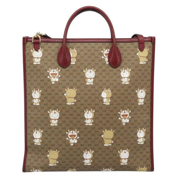 GUCCI Doraemon Micro GG Hand Bag PVC 2way Beige Gold 654345 Auth 195107SAM
