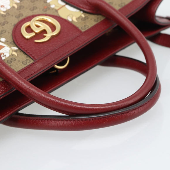 GUCCI Doraemon Micro GG Hand Bag PVC 2way Beige Gold 654345 Auth 195107SAM