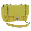 CHANEL Matelasse 20 Chain Shoulder Bag Leather Yellow Silver CC Auth 195108M-1