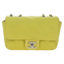 CHANEL Matelasse 20 Chain Shoulder Bag Leather Yellow Silver CC Auth 195108M-13