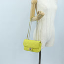 CHANEL Matelasse 20 Chain Shoulder Bag Leather Yellow Silver CC Auth 195108M-28