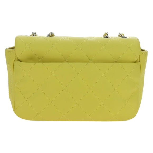 CHANEL Matelasse 20 Chain Shoulder Bag Leather Yellow Silver CC Auth 195108M