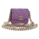 CHANEL Matelasse Chain Shoulder Pouch Lamb Skin Purple Gold CC Auth 195109M-1