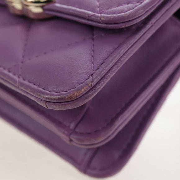 CHANEL Matelasse Chain Shoulder Pouch Lamb Skin Purple Gold CC Auth 195109M