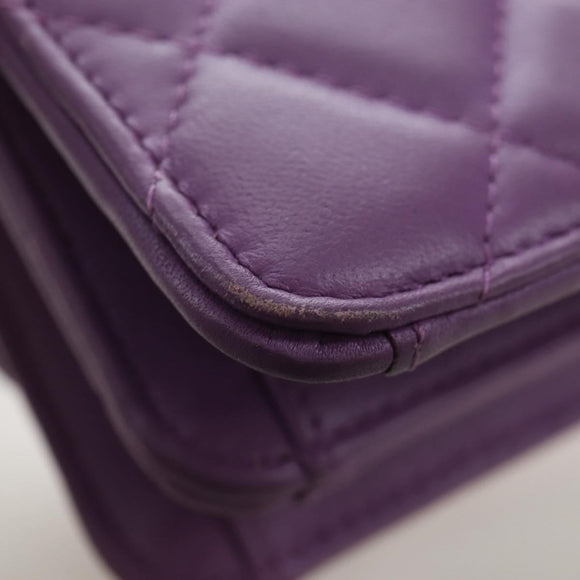 CHANEL Matelasse Chain Shoulder Pouch Lamb Skin Purple Gold CC Auth 195109M