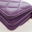 CHANEL Matelasse Chain Shoulder Pouch Lamb Skin Purple Gold CC Auth 195109M-22