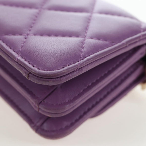 CHANEL Matelasse Chain Shoulder Pouch Lamb Skin Purple Gold CC Auth 195109M