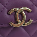 CHANEL Matelasse Chain Shoulder Pouch Lamb Skin Purple Gold CC Auth 195109M-23