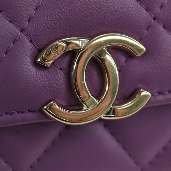 CHANEL Matelasse Chain Shoulder Pouch Lamb Skin Purple Gold CC Auth 195109M