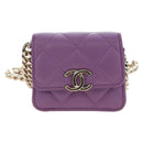 CHANEL Matelasse Chain Shoulder Pouch Lamb Skin Purple Gold CC Auth 195109M-13