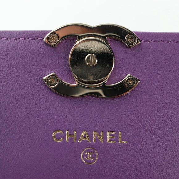 CHANEL Matelasse Chain Shoulder Pouch Lamb Skin Purple Gold CC Auth 195109M