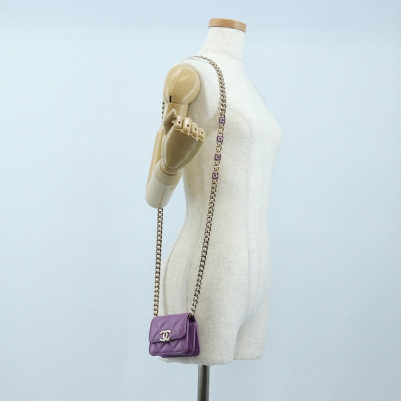 CHANEL Matelasse Chain Shoulder Pouch Lamb Skin Purple Gold CC Auth 195109M