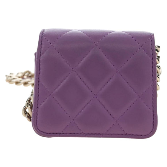 CHANEL Matelasse Chain Shoulder Pouch Lamb Skin Purple Gold CC Auth 195109M